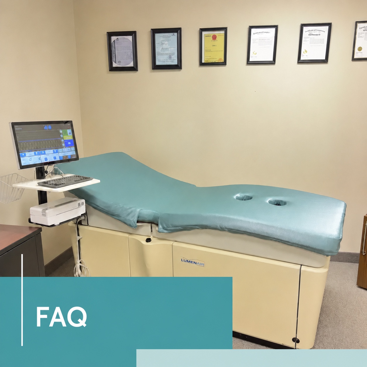 EECP FAQ Treatment Room Oklahoma City EECP treatment room and monitor graphic for the FAQ section at OK Theta and Wellness