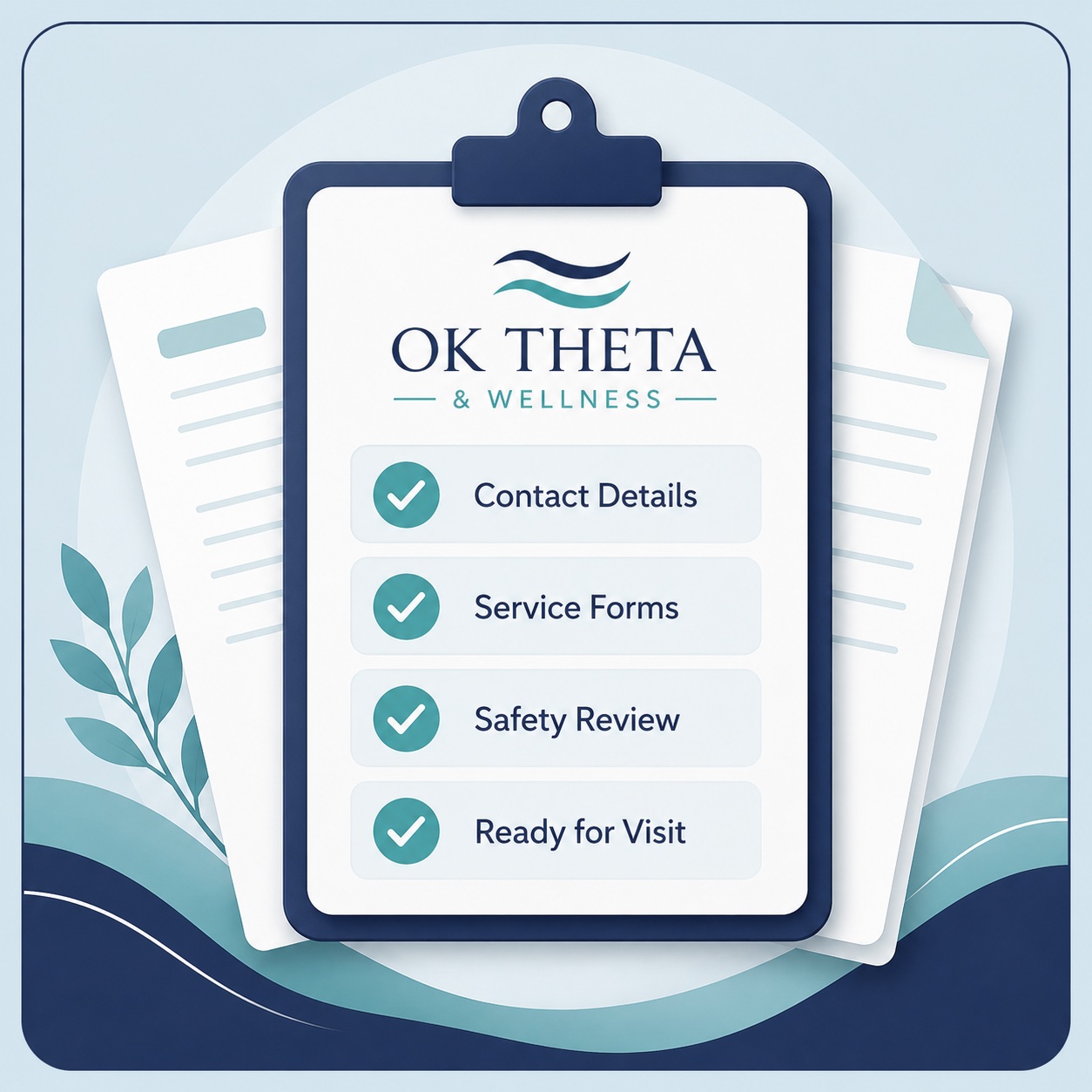 OK Theta New Client Forms Checklist OK Theta & Wellness new client forms checklist with contact details, service forms, safety review, and ready-for-visit steps