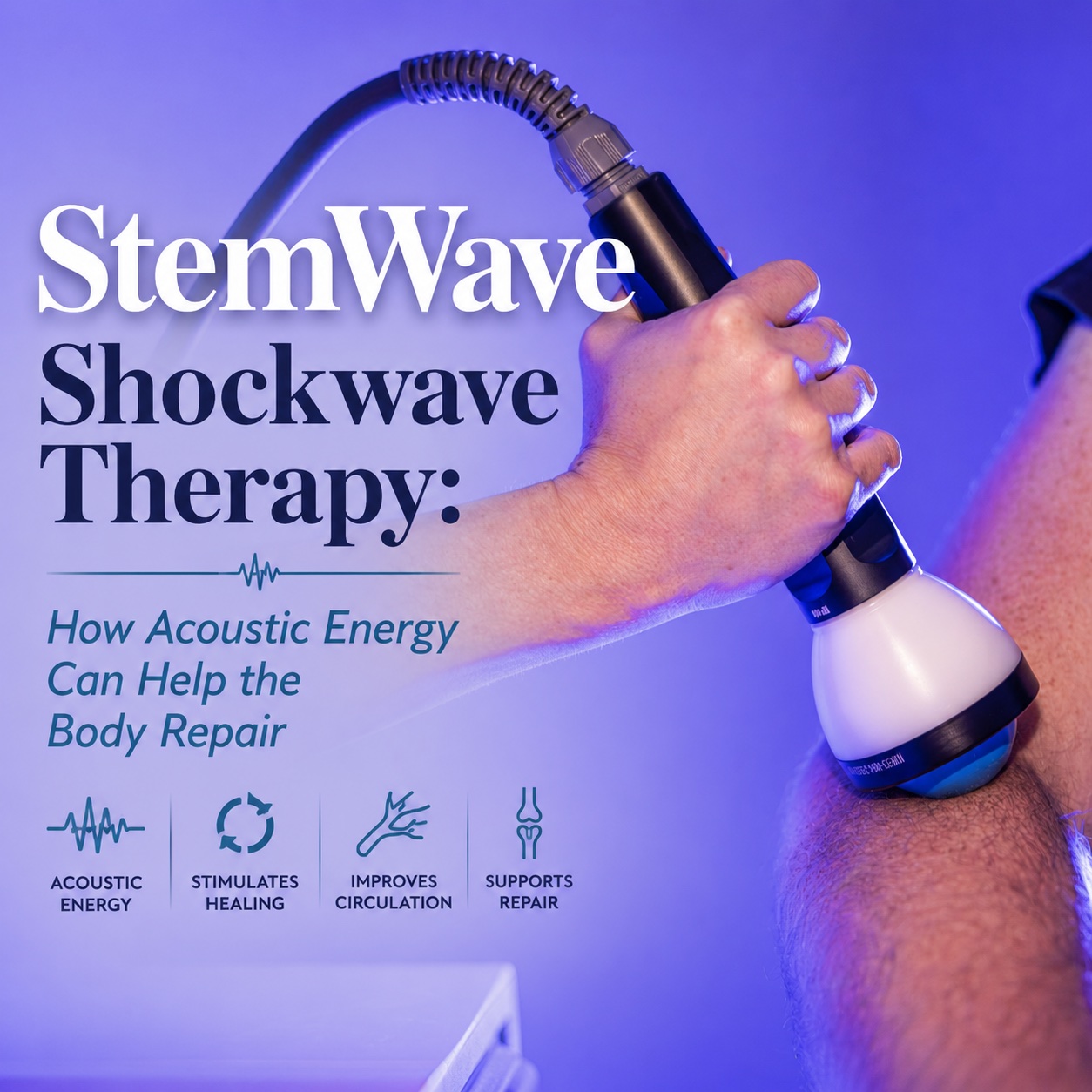 StemWave Shockwave Therapy for Elbow Discomfort StemWave shockwave therapy applicator being used on a patient’s elbow in Oklahoma City