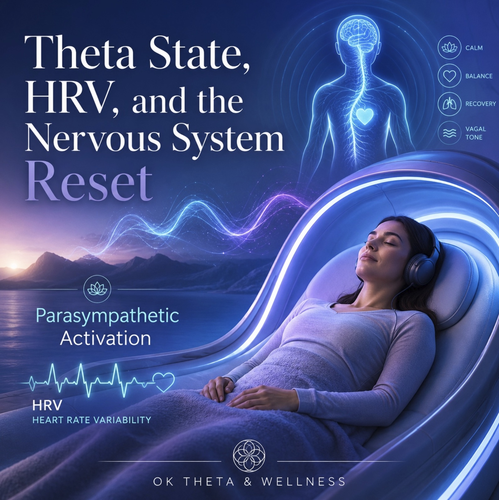 Theta State, HRV, and Nervous System Reset Theta Chamber article graphic about theta state, HRV, parasympathetic activation, and nervous system reset.